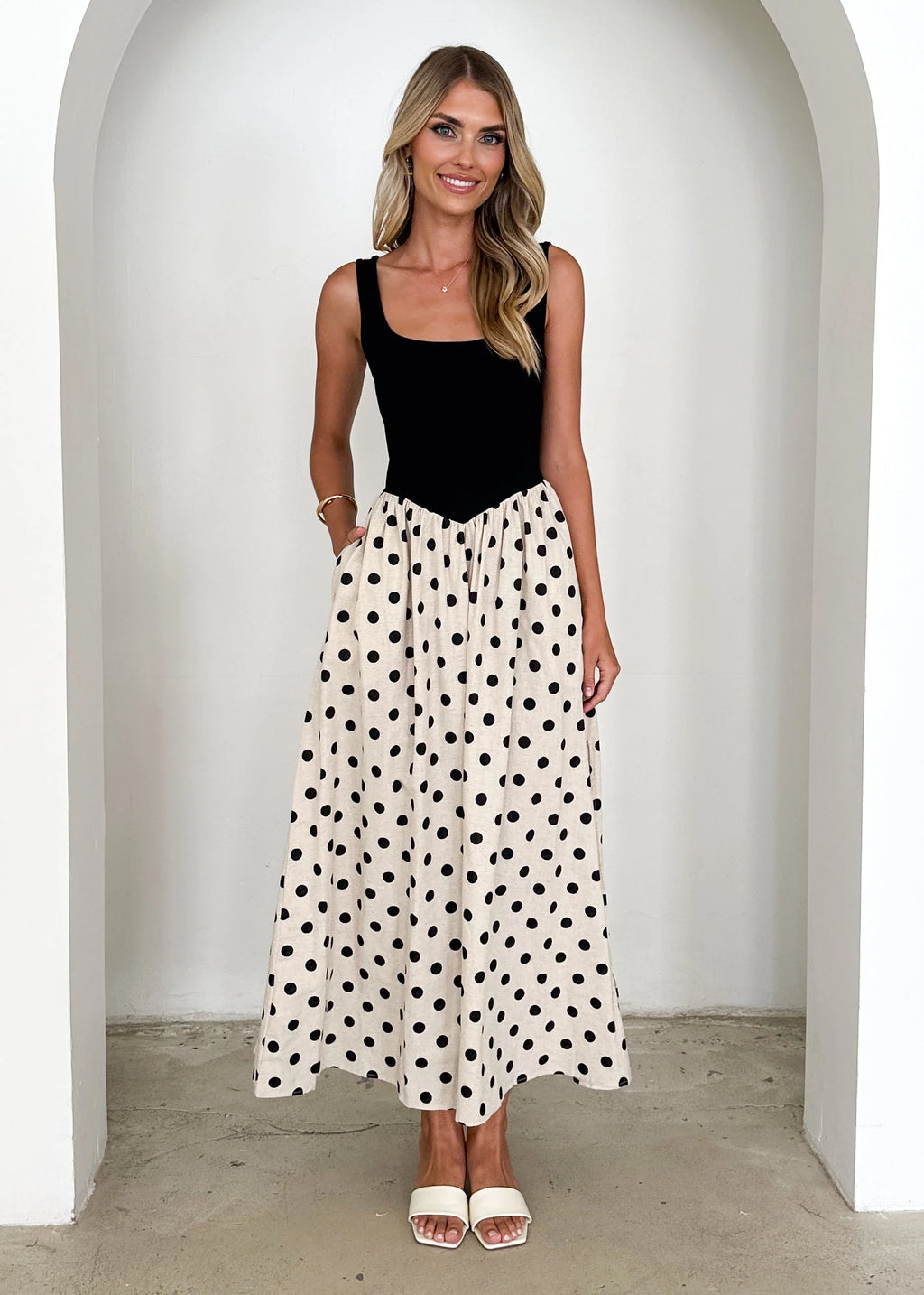 Natalie Maxi Dress - Black Polka