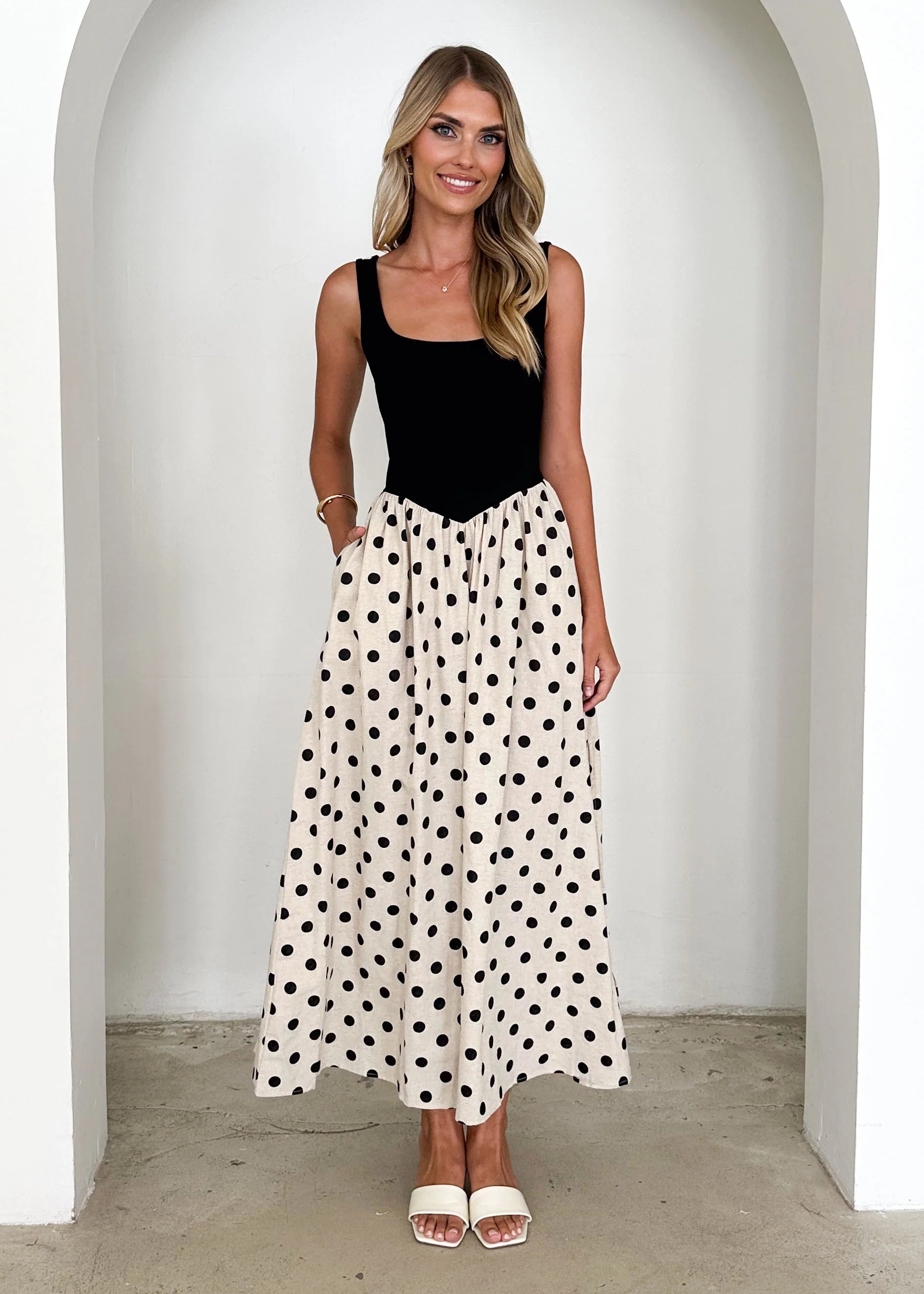 Natalie Maxi Dress - Black Polka
