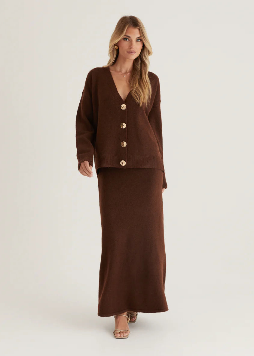 Stasia Knit Maxi Skirt - Brown
