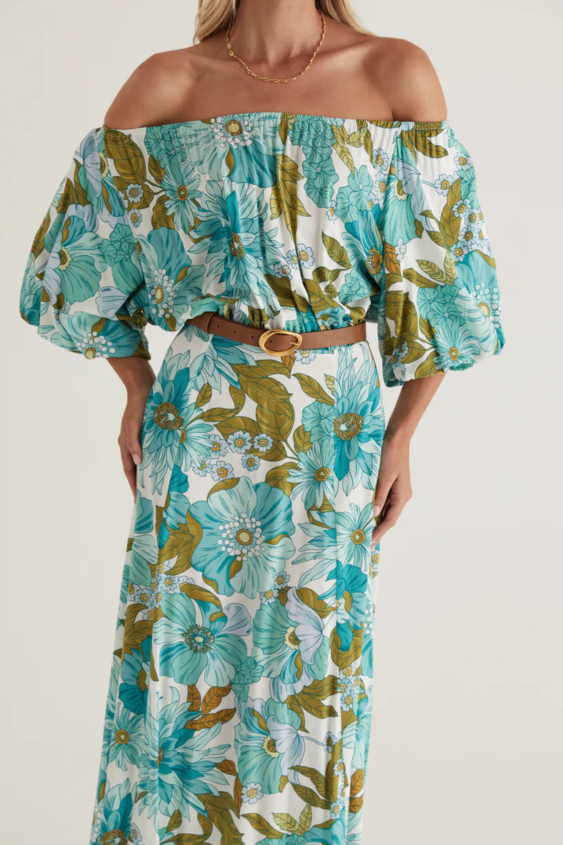 Hallie Off Shoulder Maxi Dress - Amaya Green