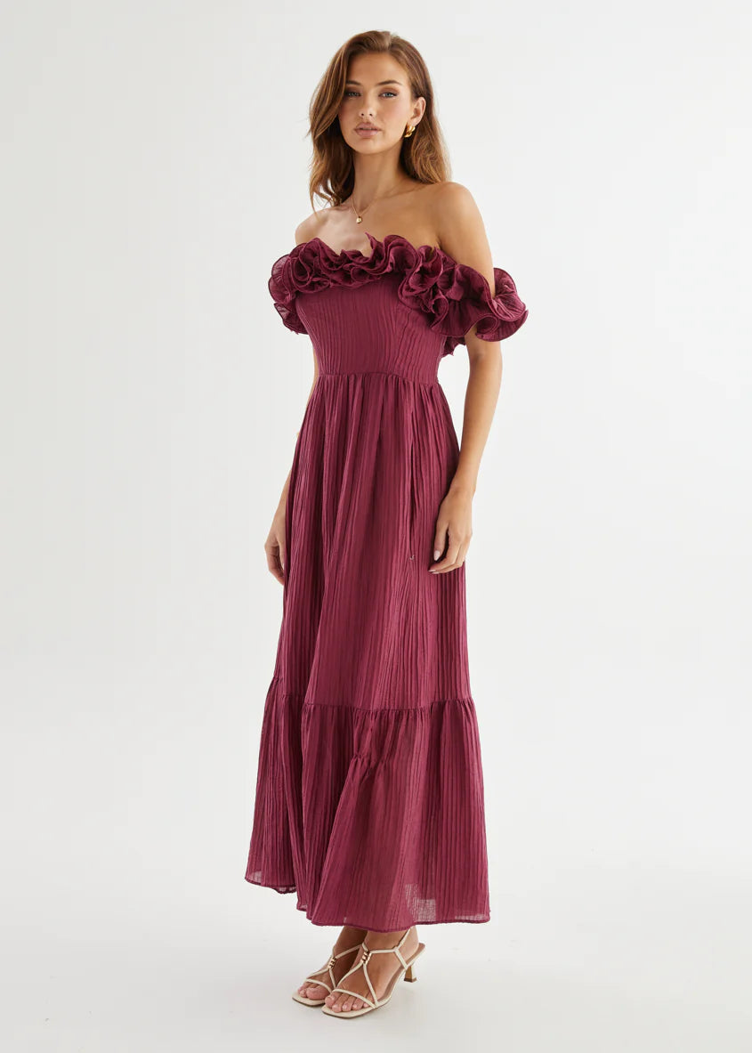 Marlow Off Shoulder Maxi Dress - Mulberry