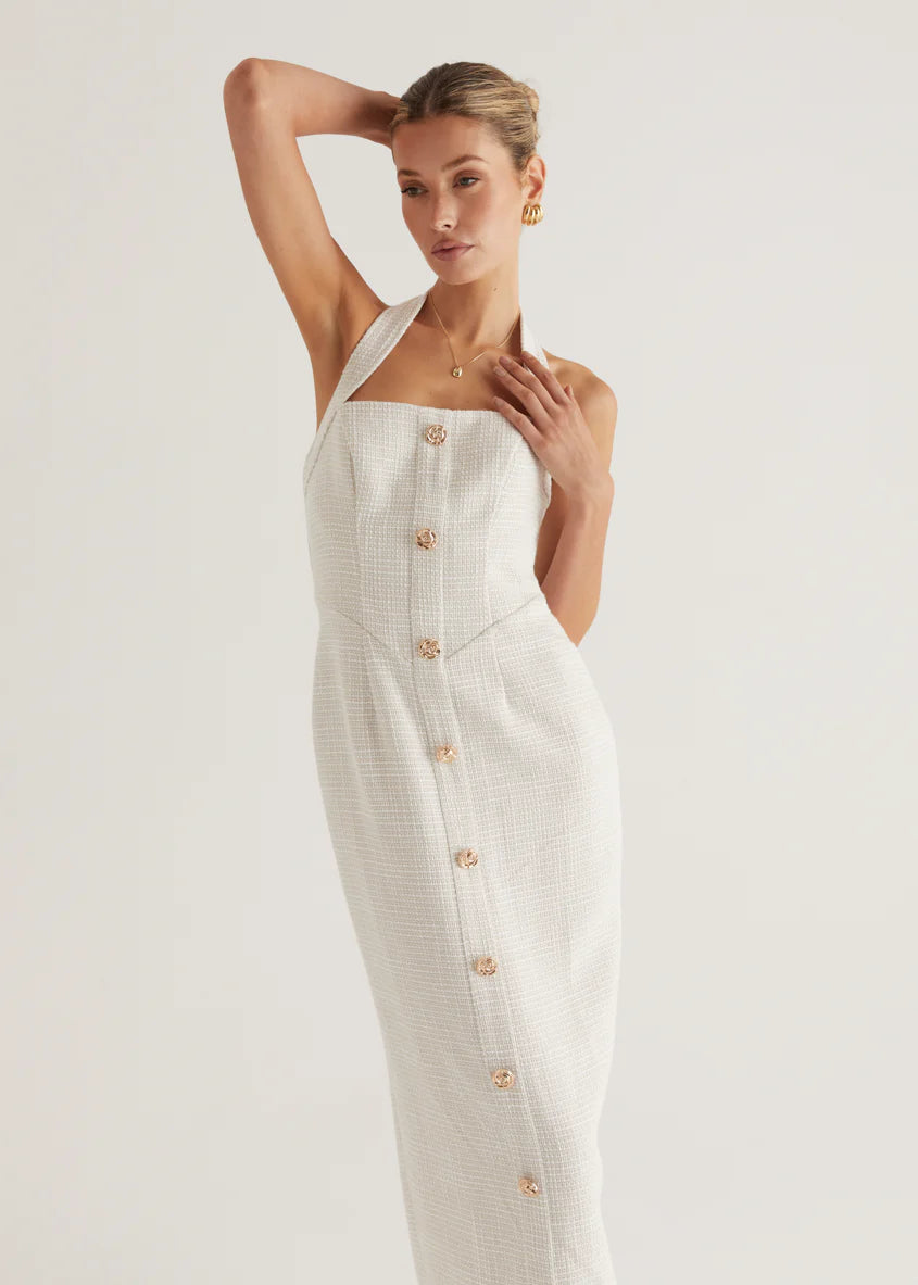 Marina Halter Midi Dress - Off White