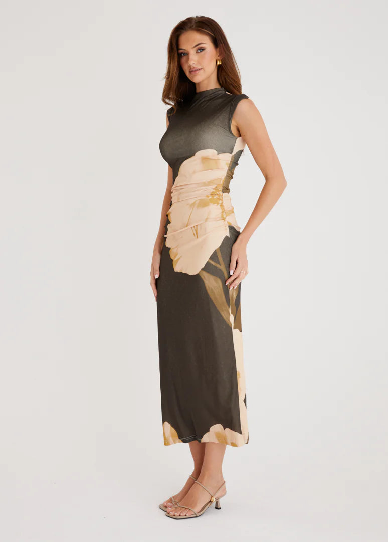 Alicia Midi Dress - Olive Flowers