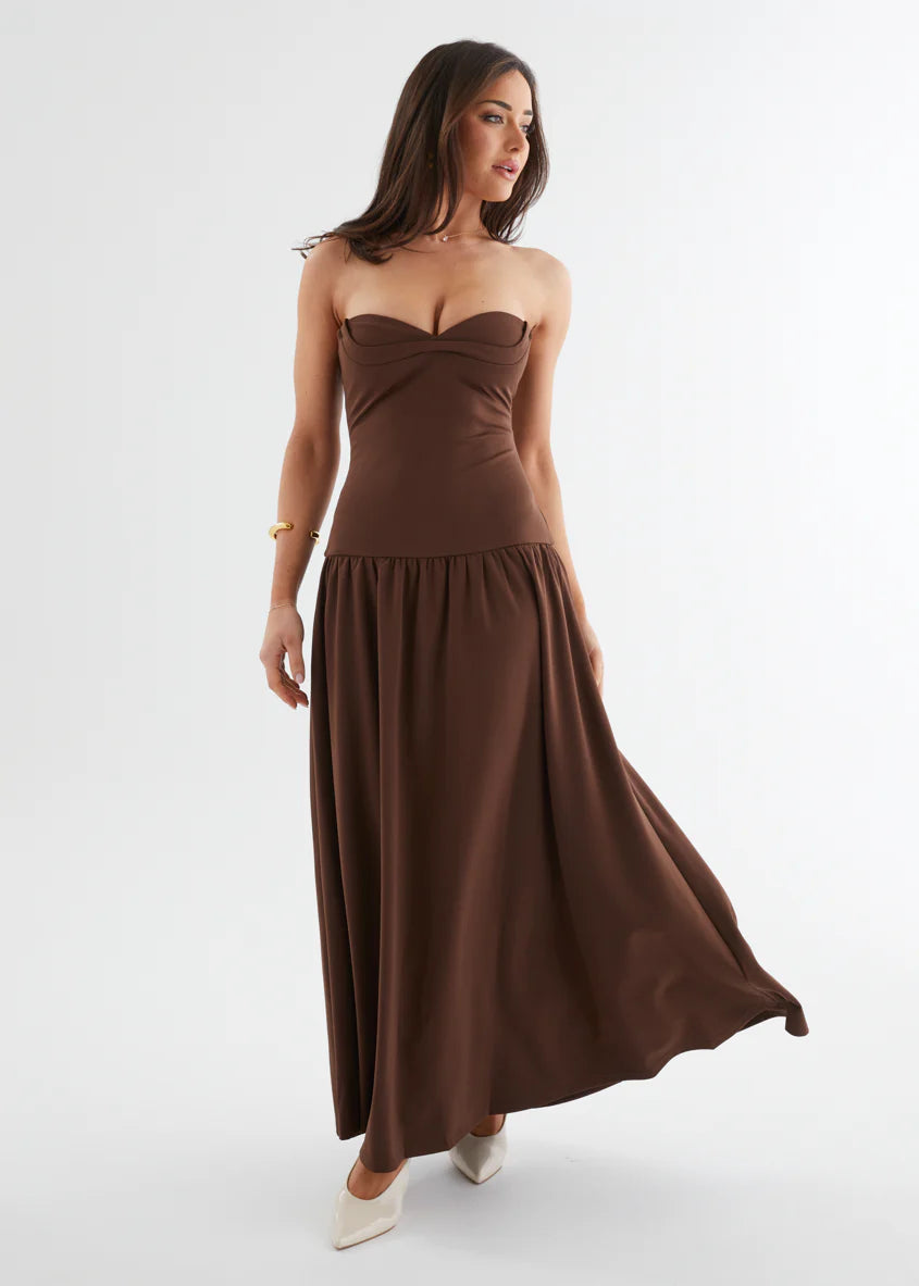 Rheanna Strapless Midi Dress - Chocolate
