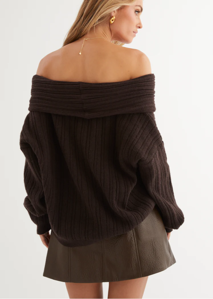 Shiloh Off Shoulder Sweater - Espresso