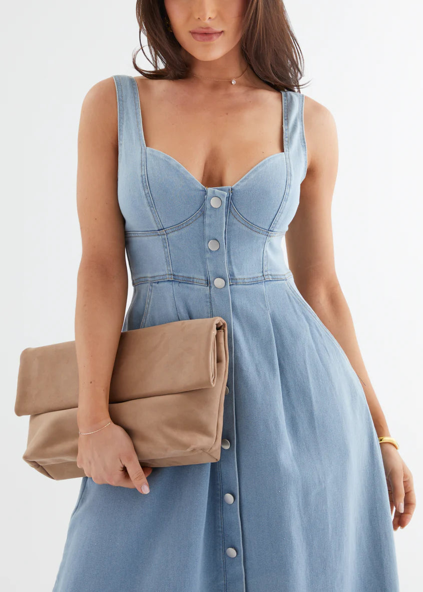 Deja Denim Midi Dress - Light Blue
