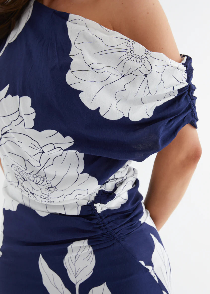 Aida Drop Shoulder Maxi Dress - Navy Bloom