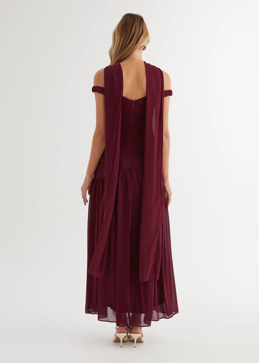 Kirah Off Shoulder Maxi Dress - Wine