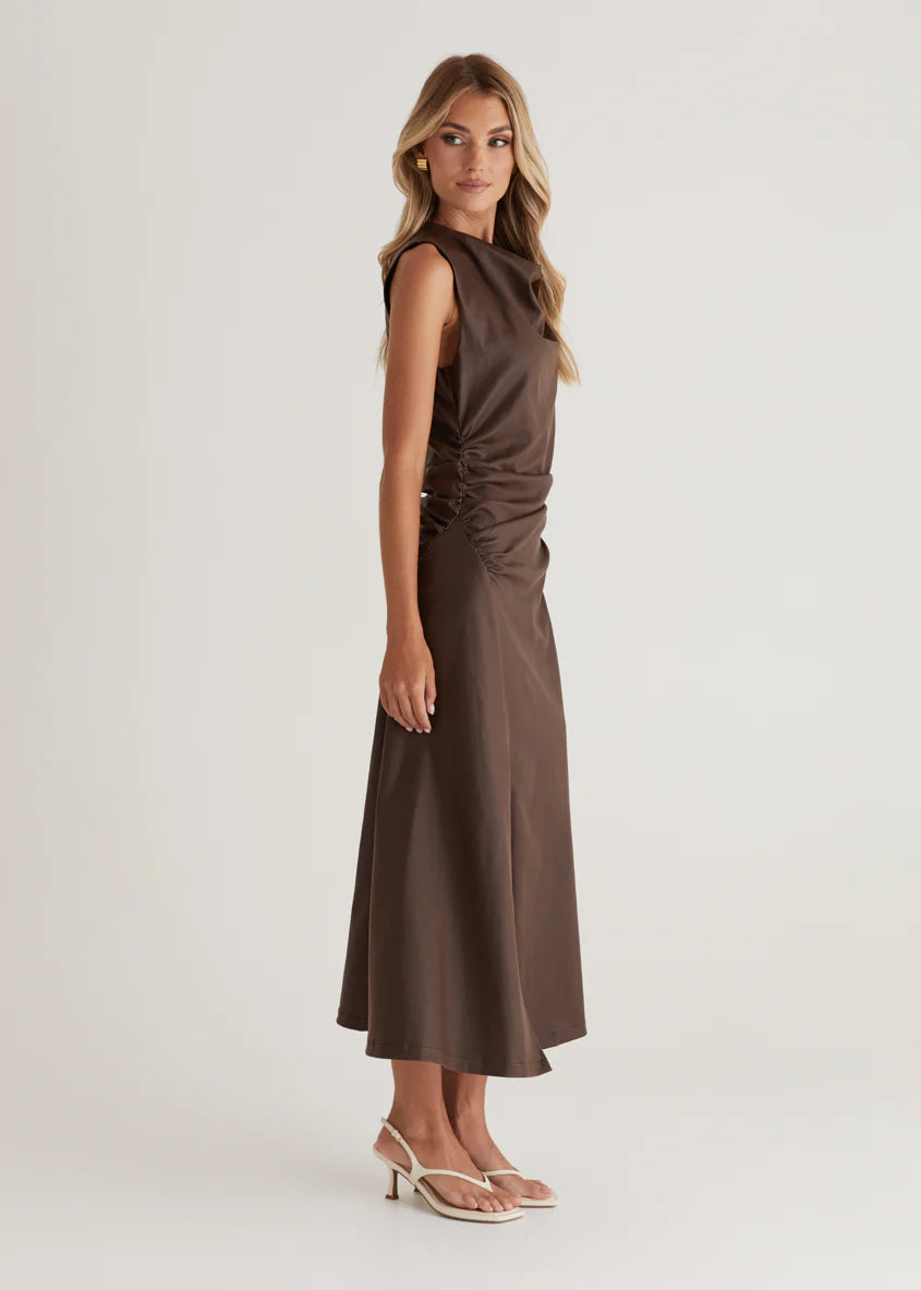 Romella Coated Midi Dress - Chocolate