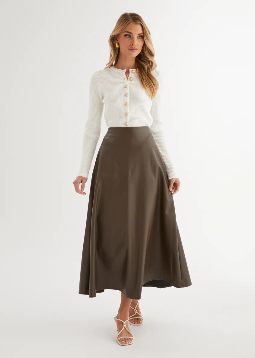 Coltrane PU Midi Skirt - Coffee
