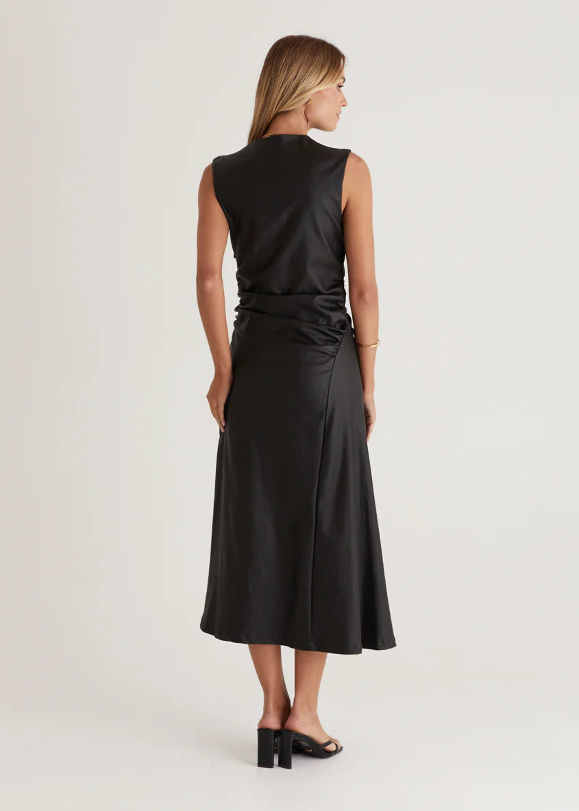 Romella Coated Midi Dress - Black
