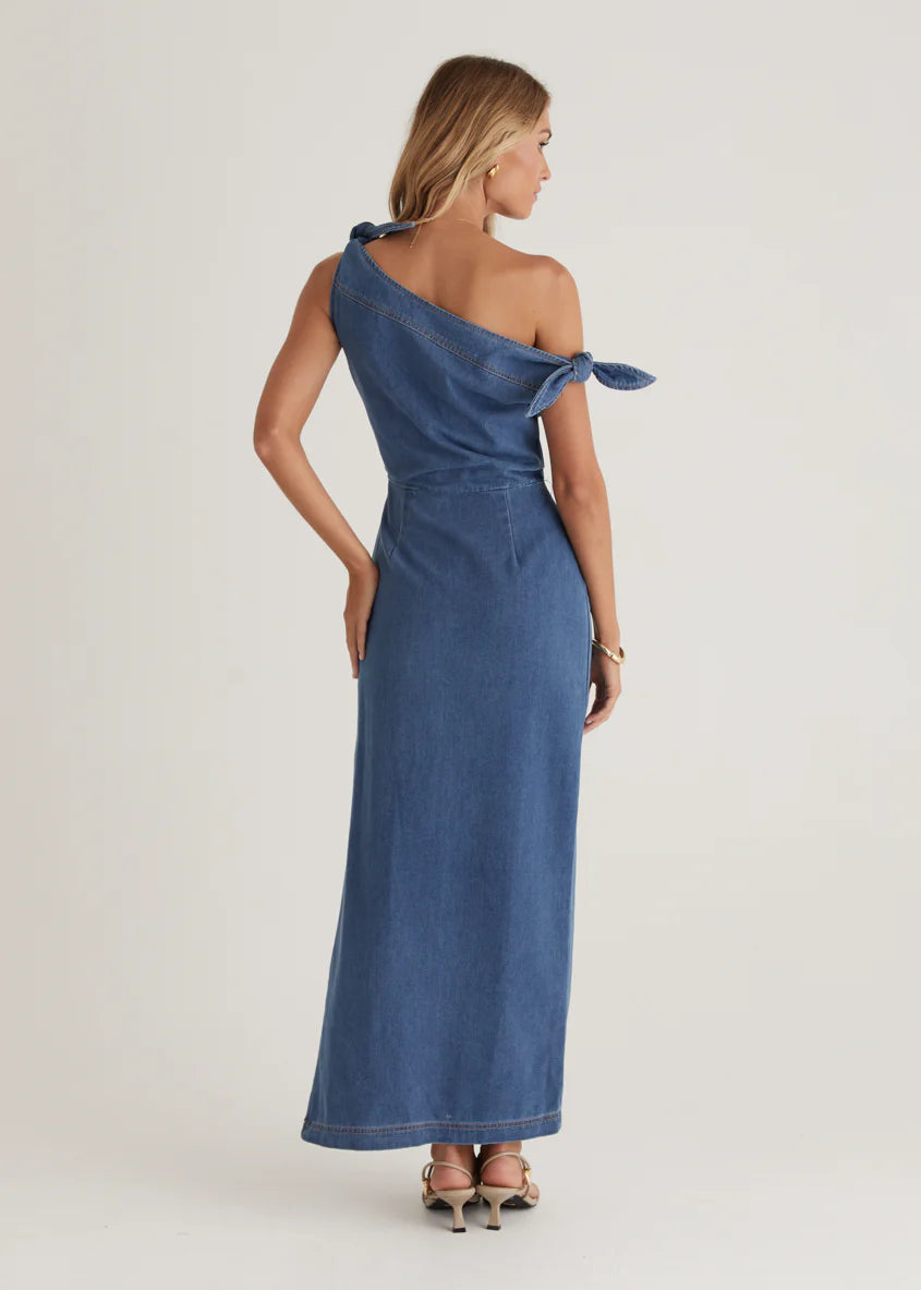 Sicilian One Shoulder Midi Dress - Mid Blue