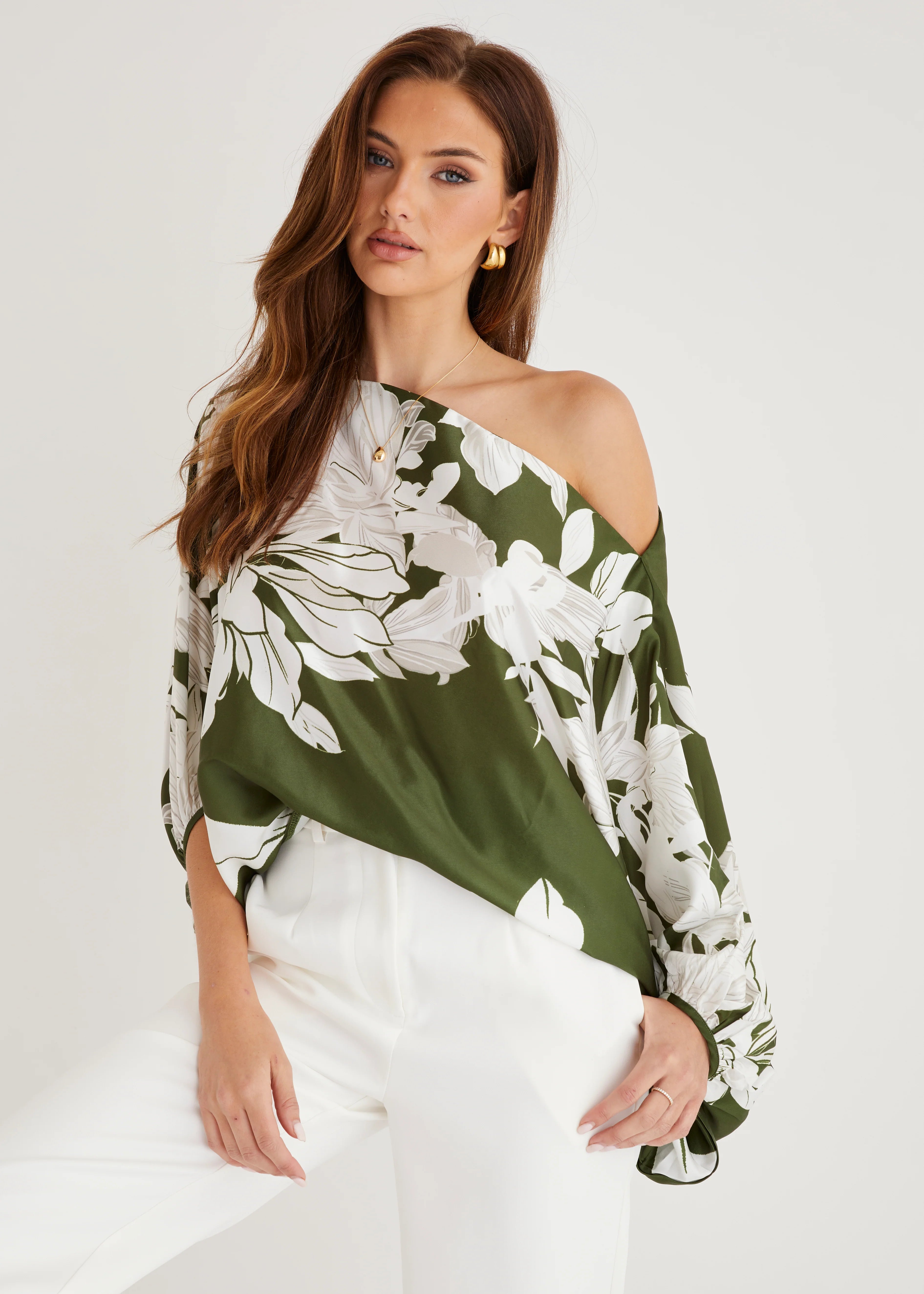 Maui Off Shoulder Top - Khaki Floral