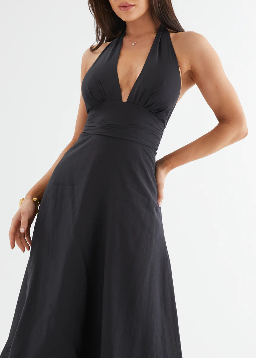 Zayde Halter Midi Dress - Black
