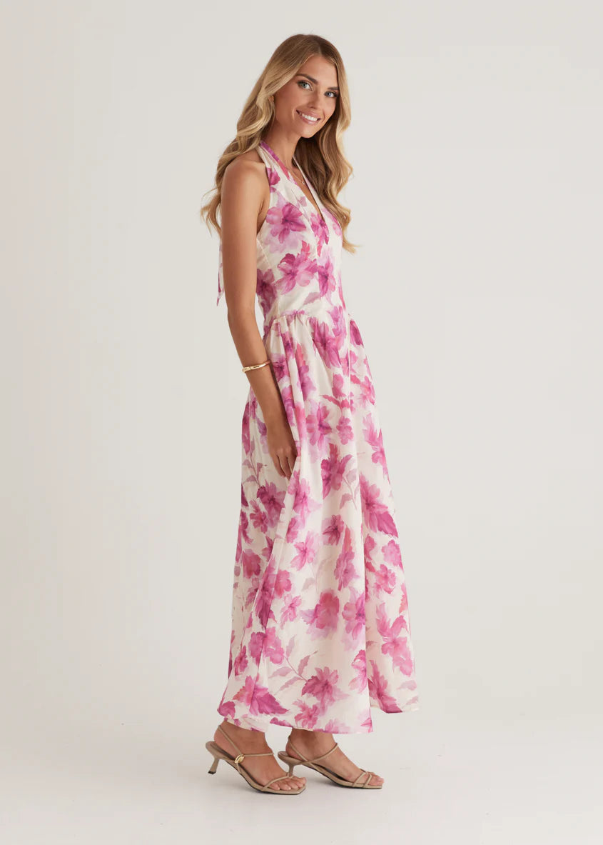 Faithless Halter Maxi Dress - Pink Flowers