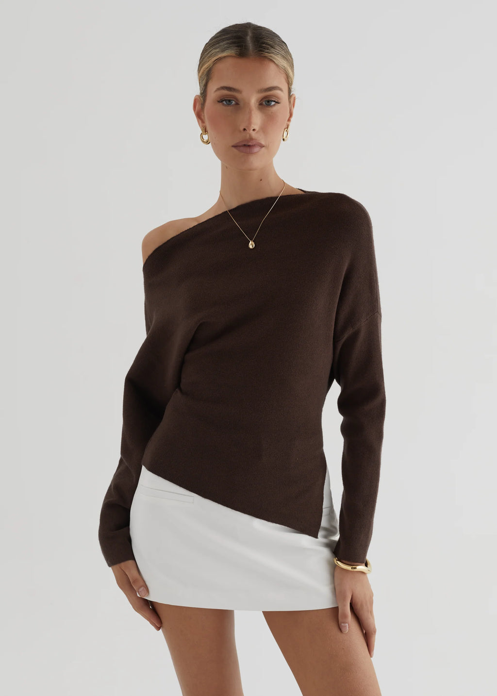 Willowly One Shoulder Knit Top - Chocolate
