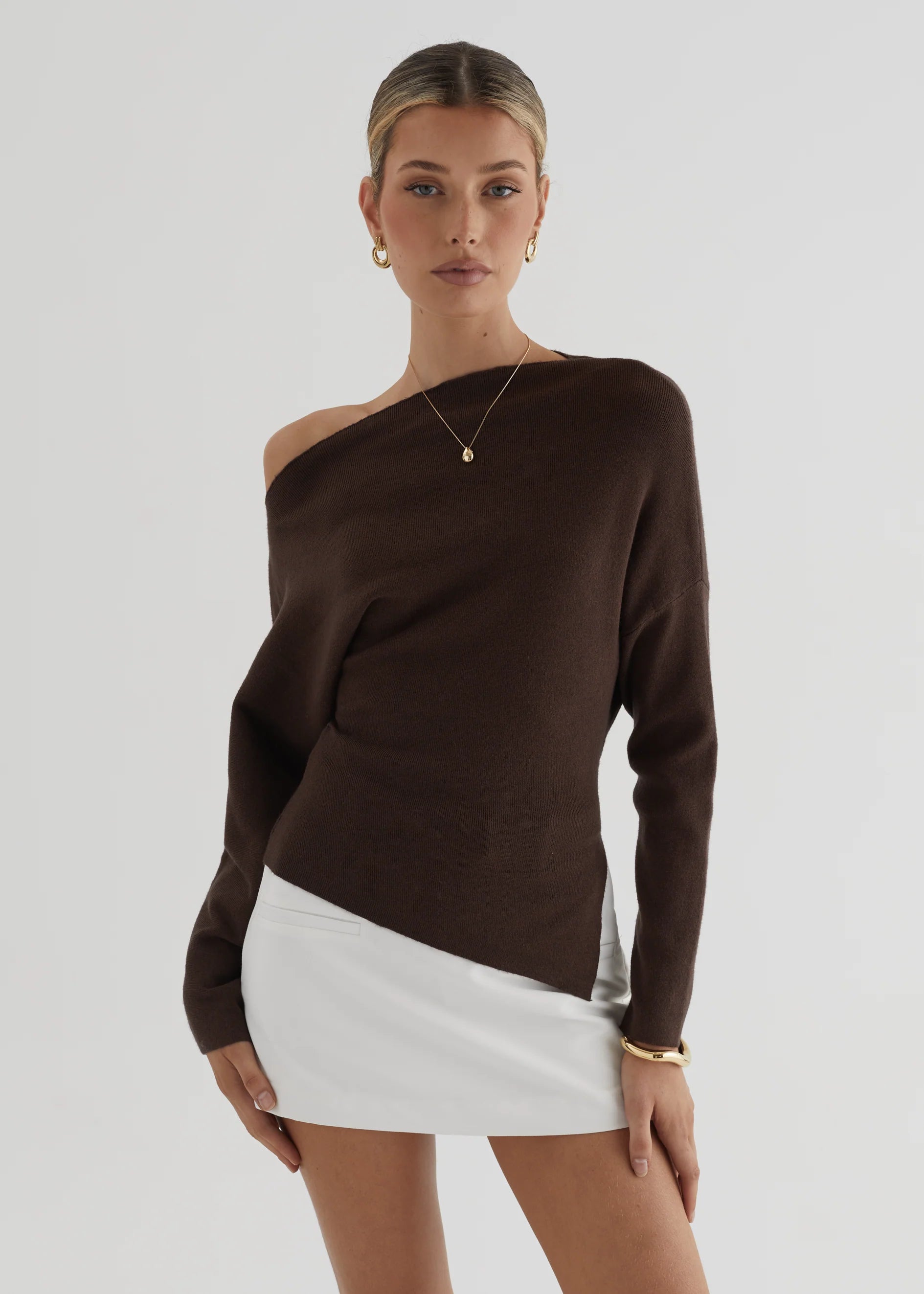 Willowly One Shoulder Knit Top - Chocolate