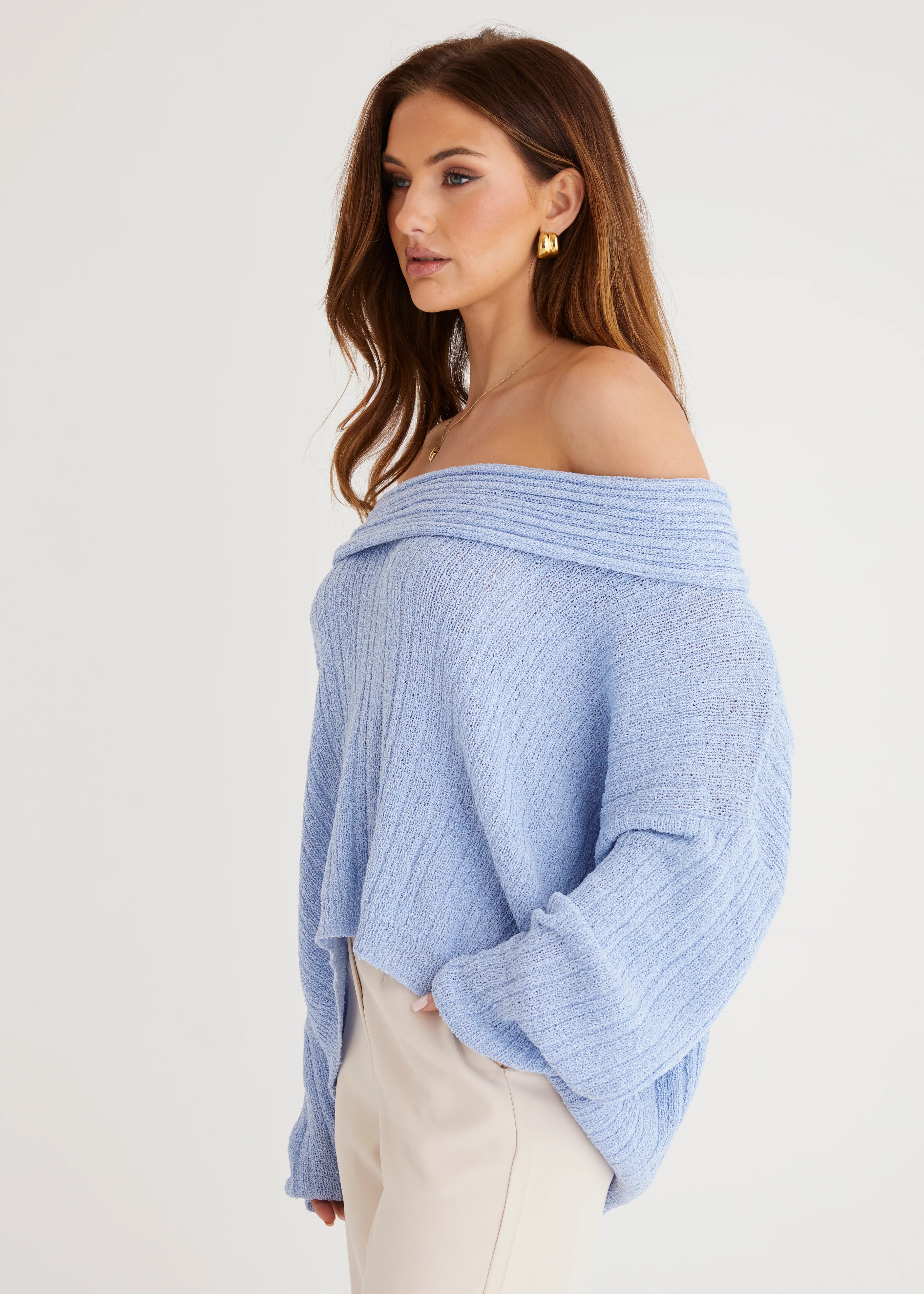Knoxville Off Shoulder Sweater - Blue