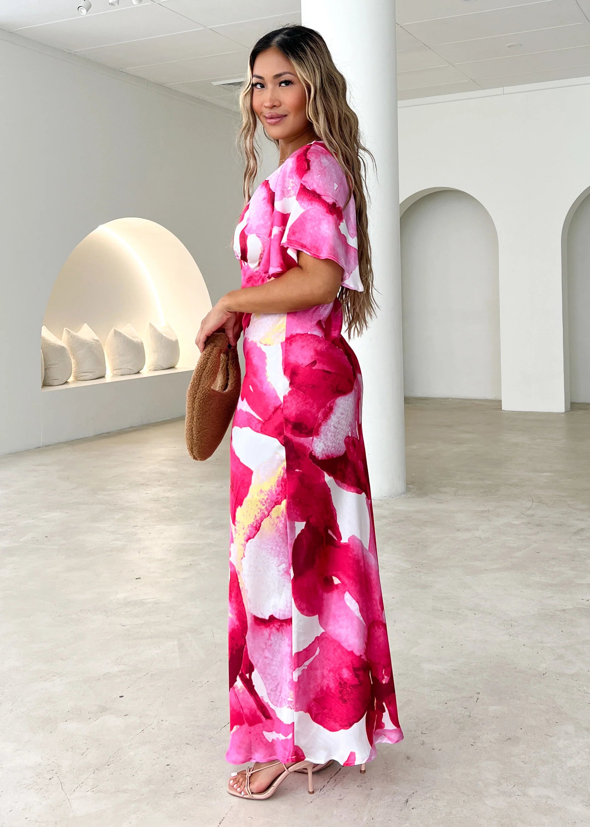 Mintoe Maxi Dress - Magenta Watercolour