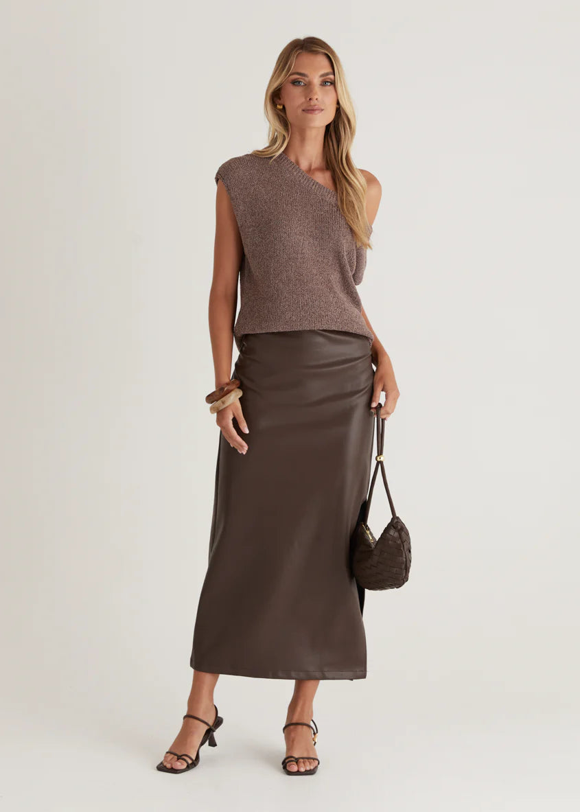 Whisky PU Midi Skirt - Espresso