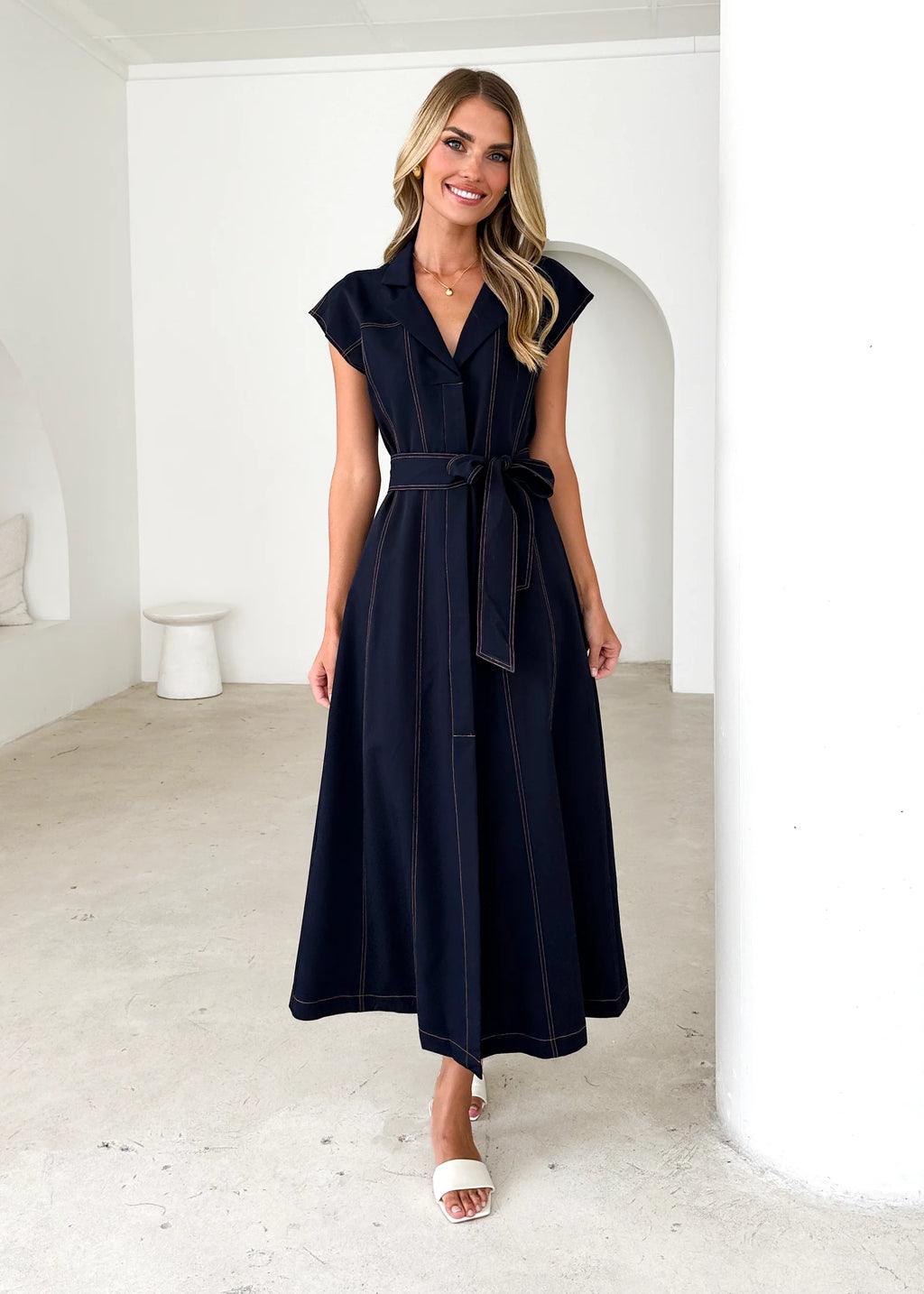 Chevron Midi Dress - Indigo