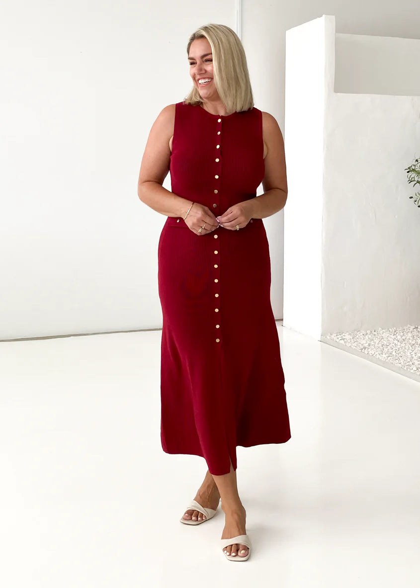 Tully Knit Midi Dress - Wine