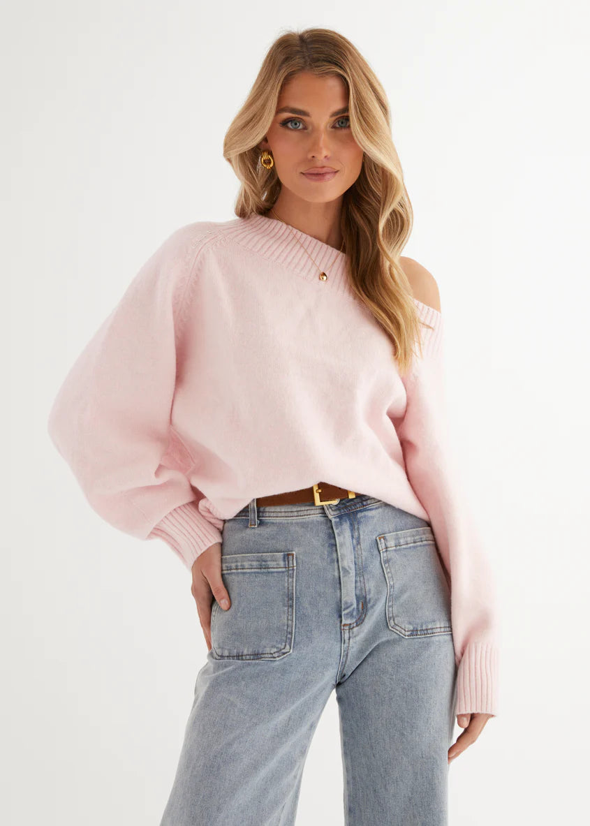 Marsha One Shoulder Sweater - Pink