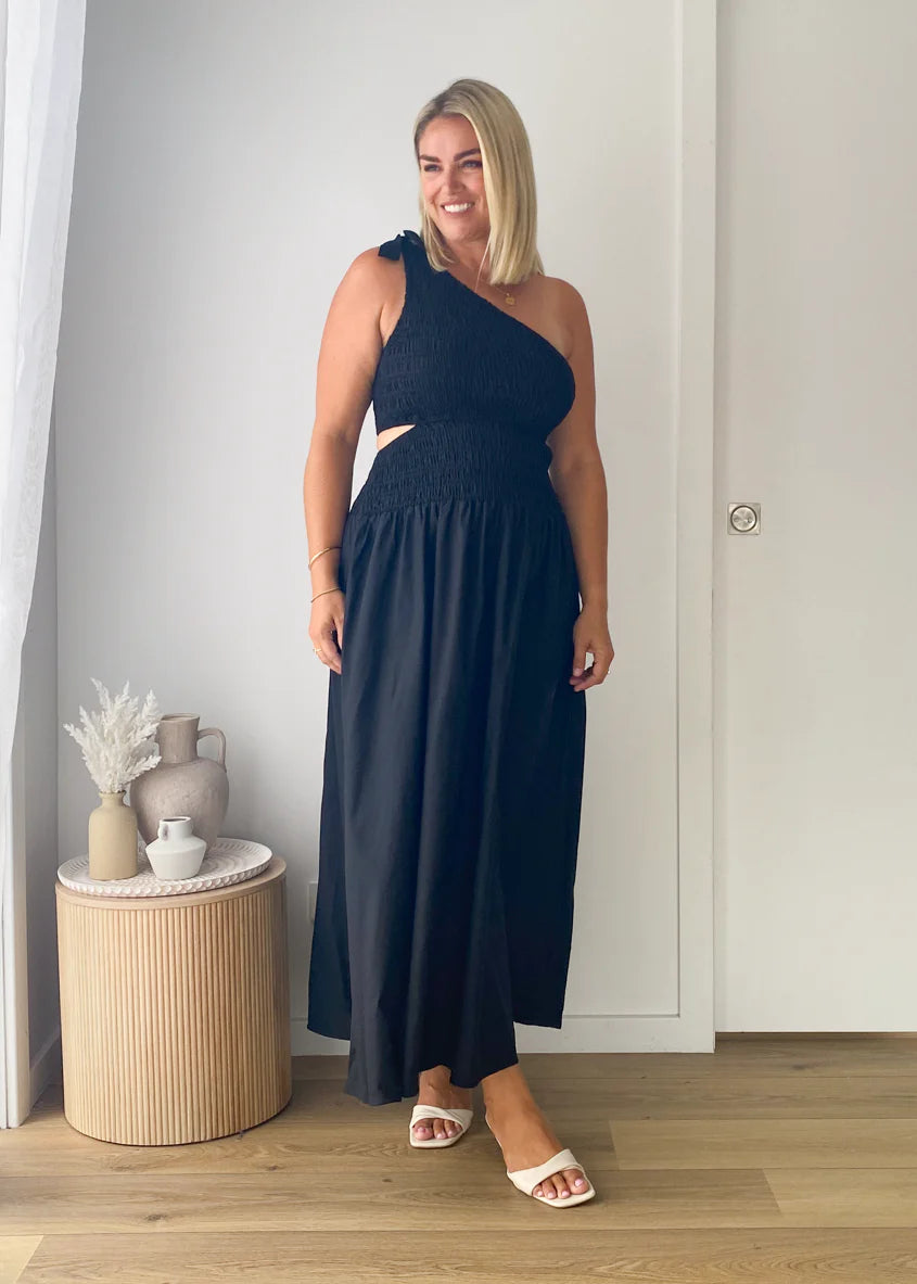 Villa One Shoulder Maxi Dress - Black