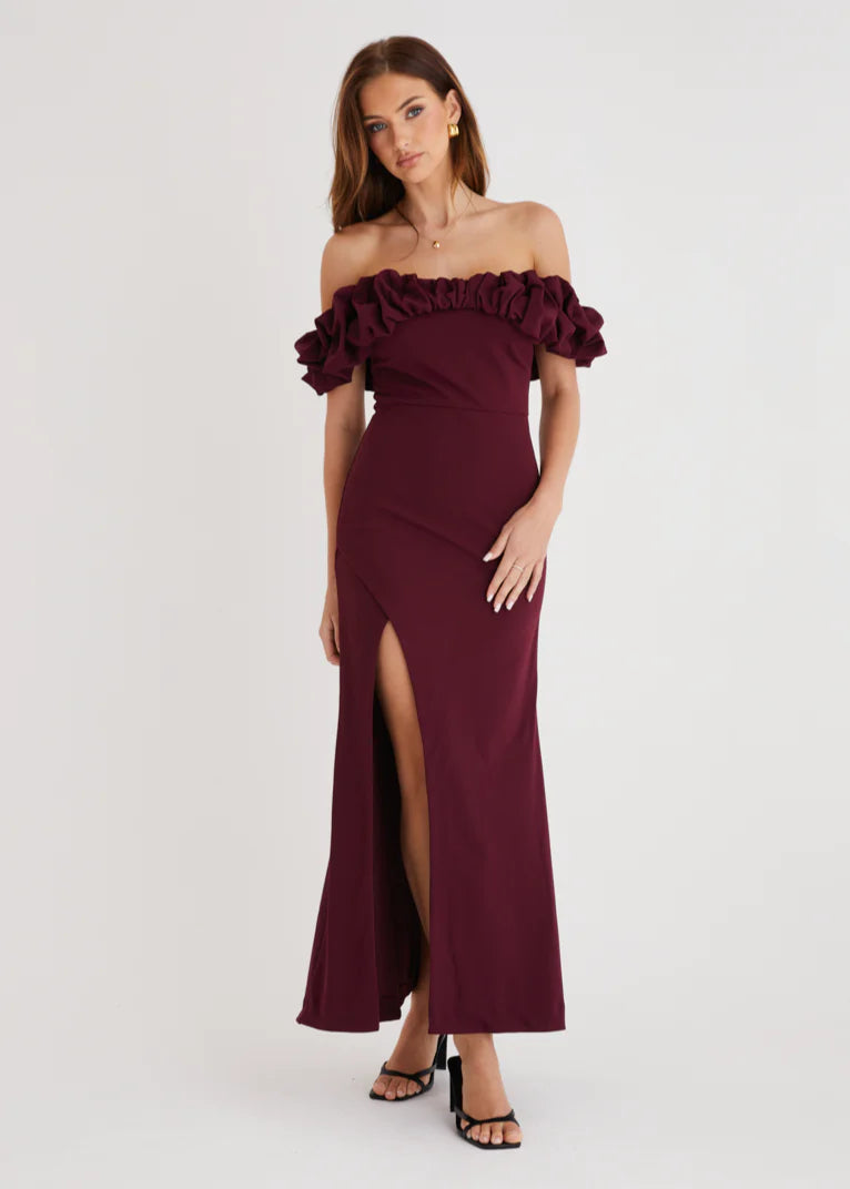 Rylee Off Shoulder Maxi Dress - Maroon