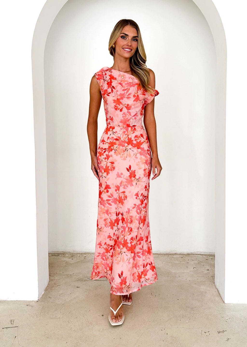 Grace One Shoulder Maxi Dress - Peach Floral