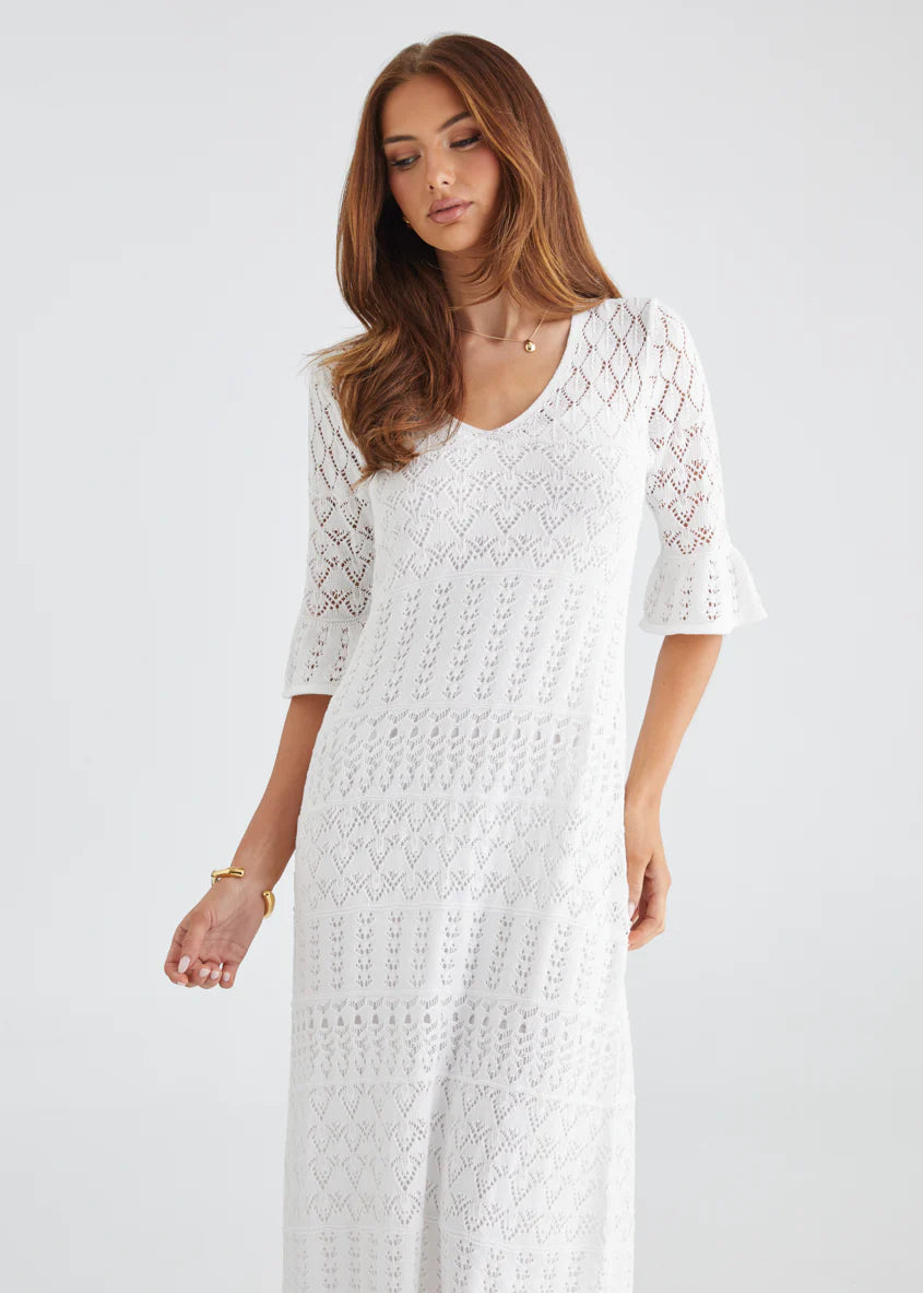 Estrela Crochet Midi Dress - Off White