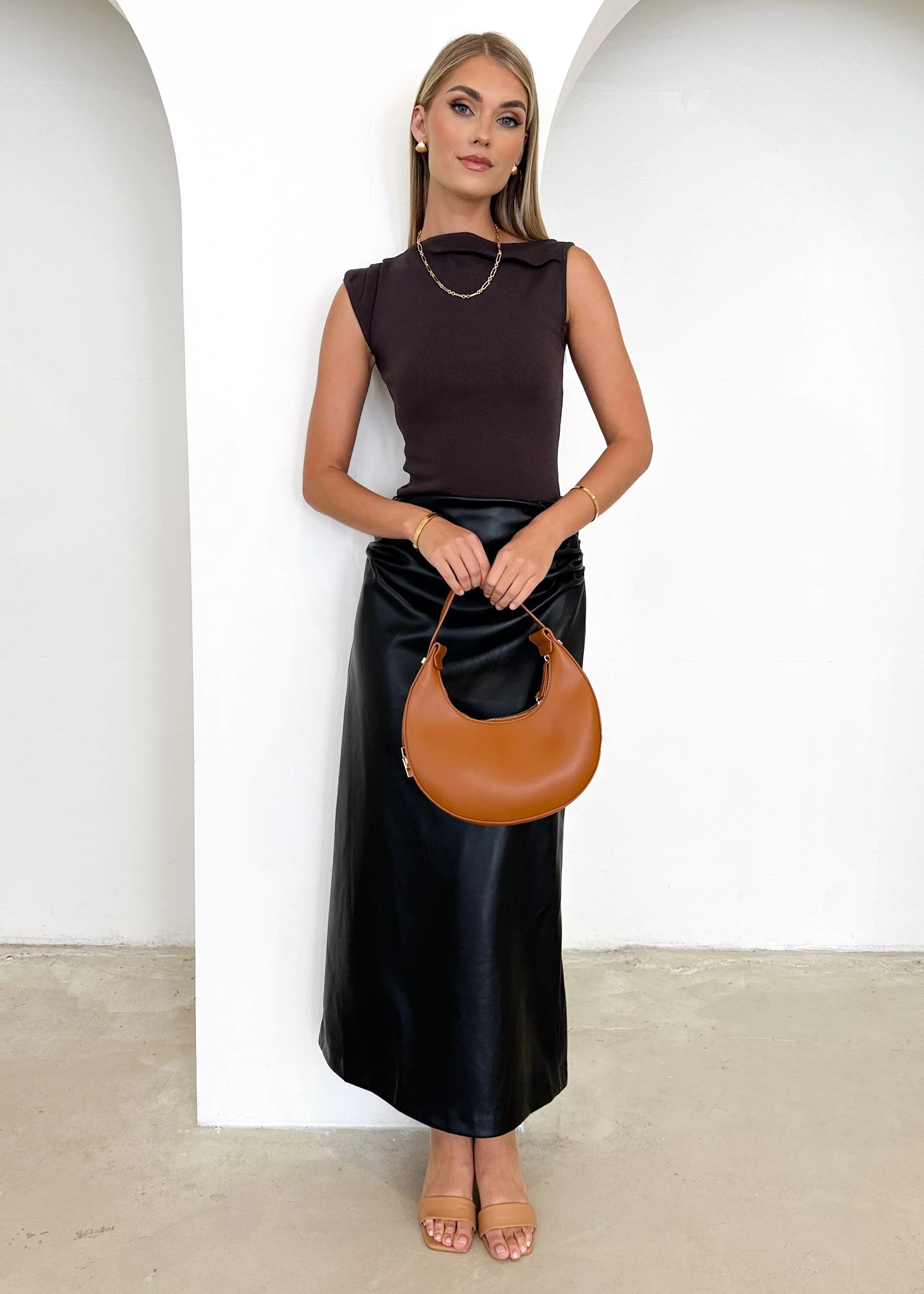 Kitta PU Midi Skirt - Black