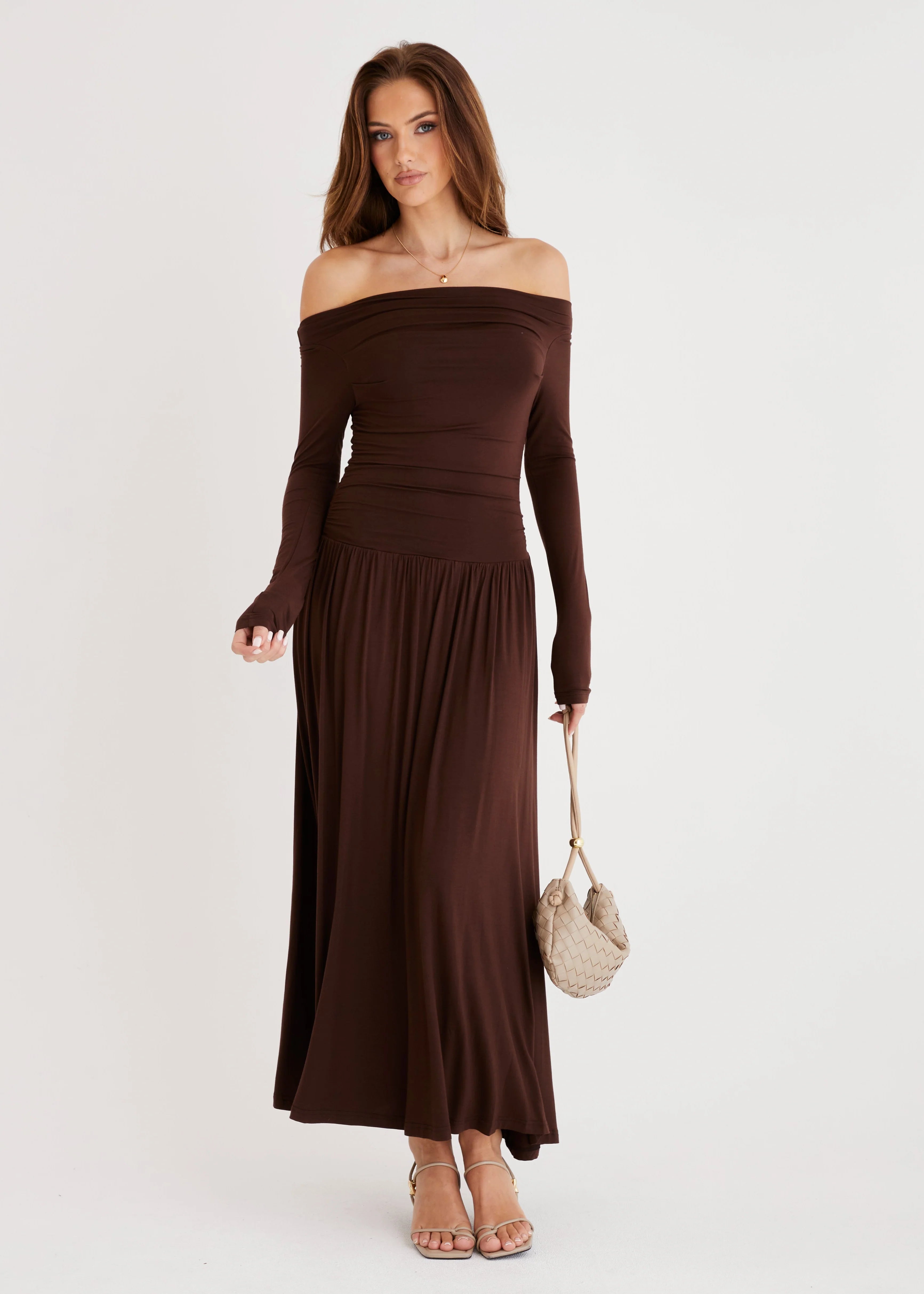 Aluna Off Shoulder Maxi Dress - Chocolate