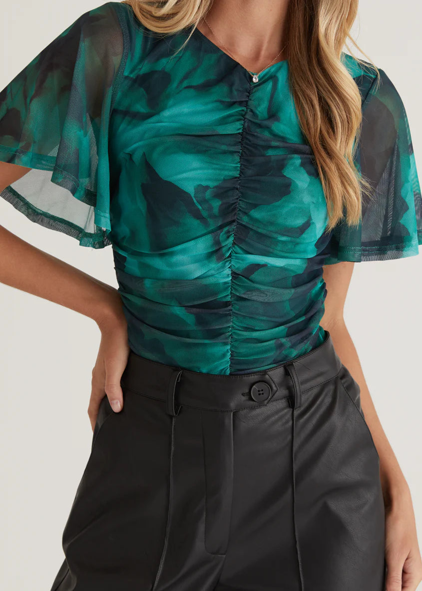 Joey Mesh Top - Emerald Watercolour