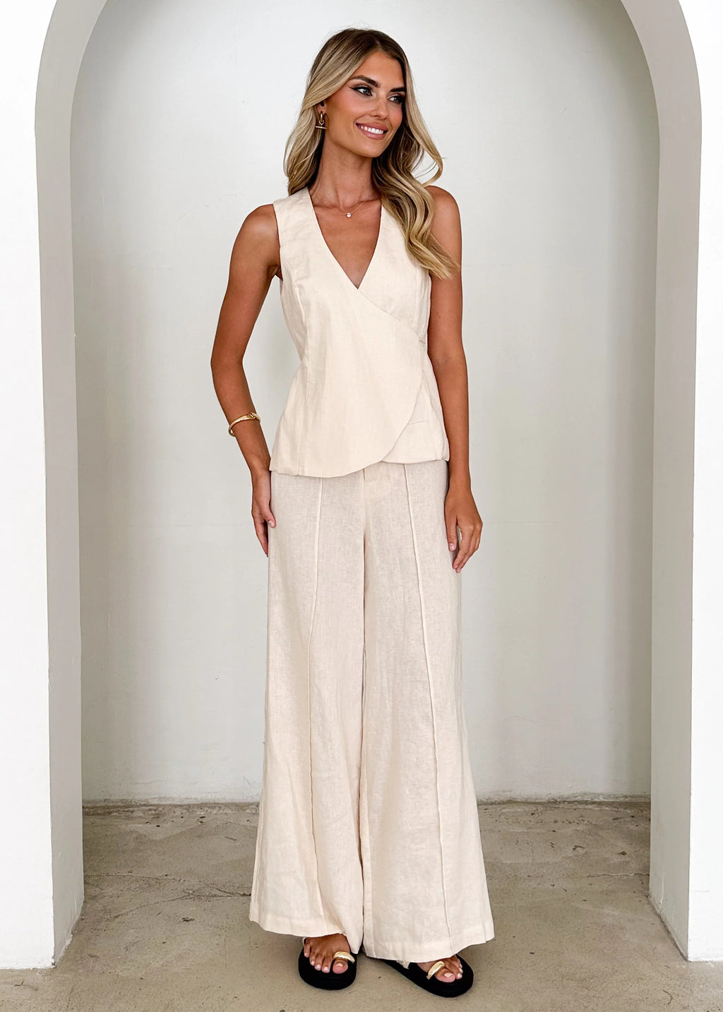 Riva Linen Top - Cream