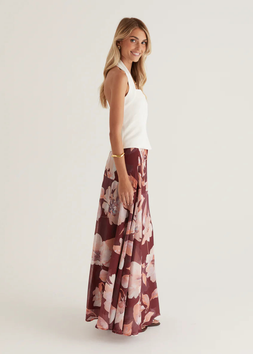 Tatum Maxi Skirt - Burgundy Floral