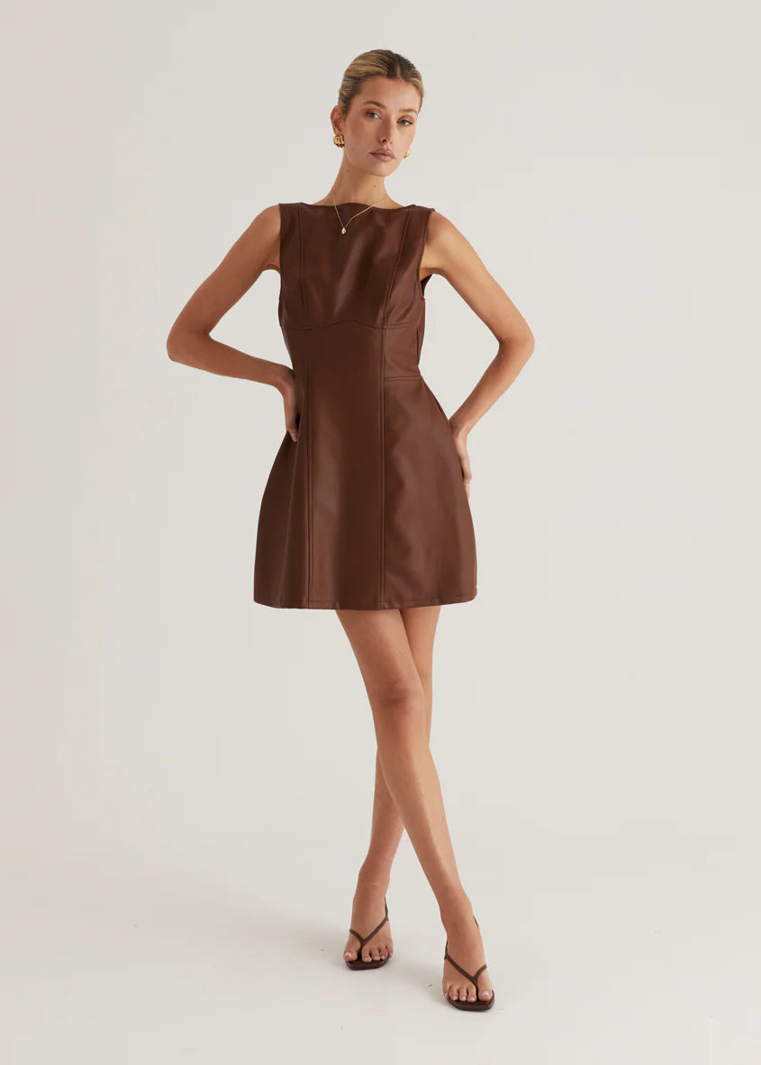 Nirvana PU Dress - Brown