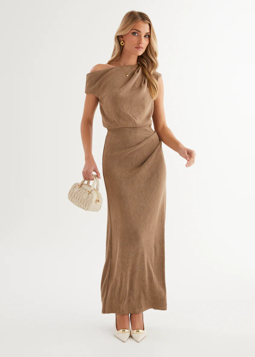 Tarni One Shoulder Maxi Dress - Chocolate