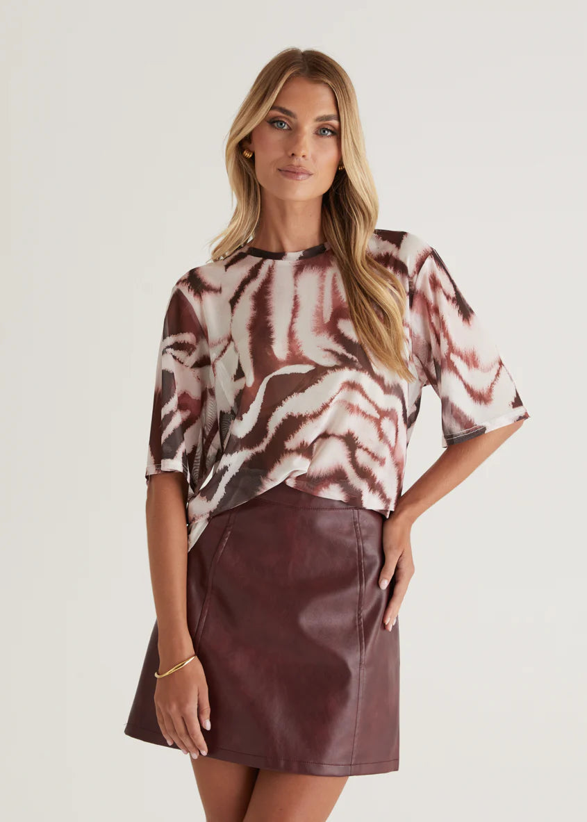 Arrabelle PU Skirt - Wine