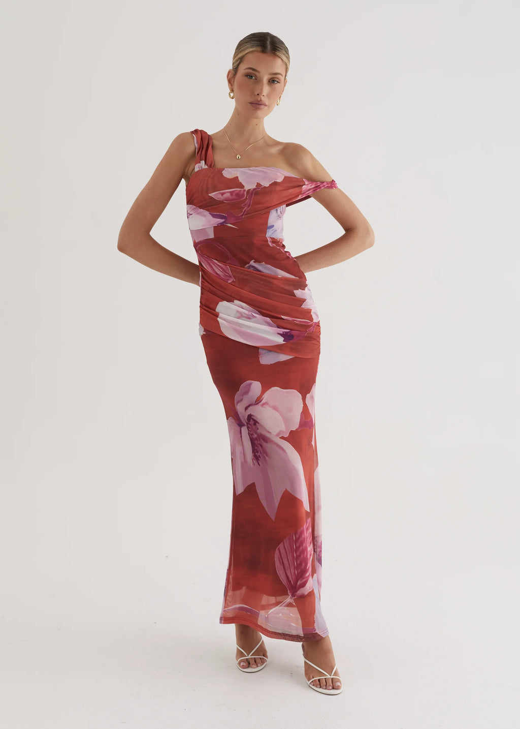 Helena Mesh Maxi Dress - Wine Flowers