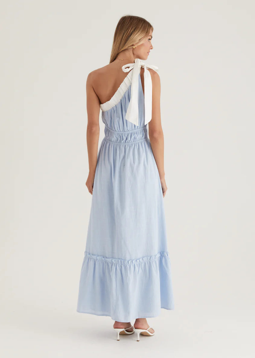 Peeta One Shoulder Maxi Dress - Powder Blue