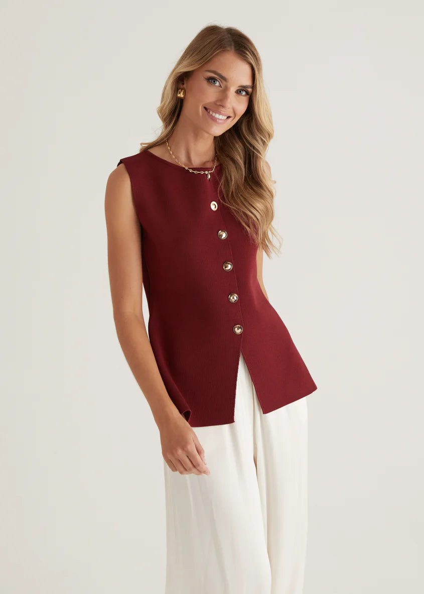 Tristy Knit Vest - Merlot