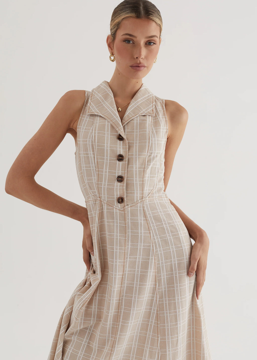 Annie Midi Dress - Beige Check