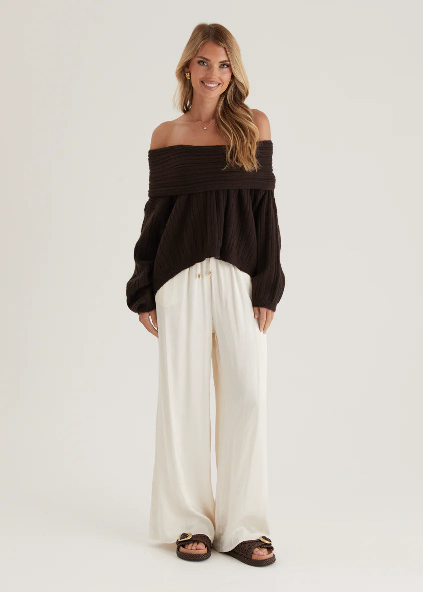 Shiloh Off Shoulder Sweater - Espresso