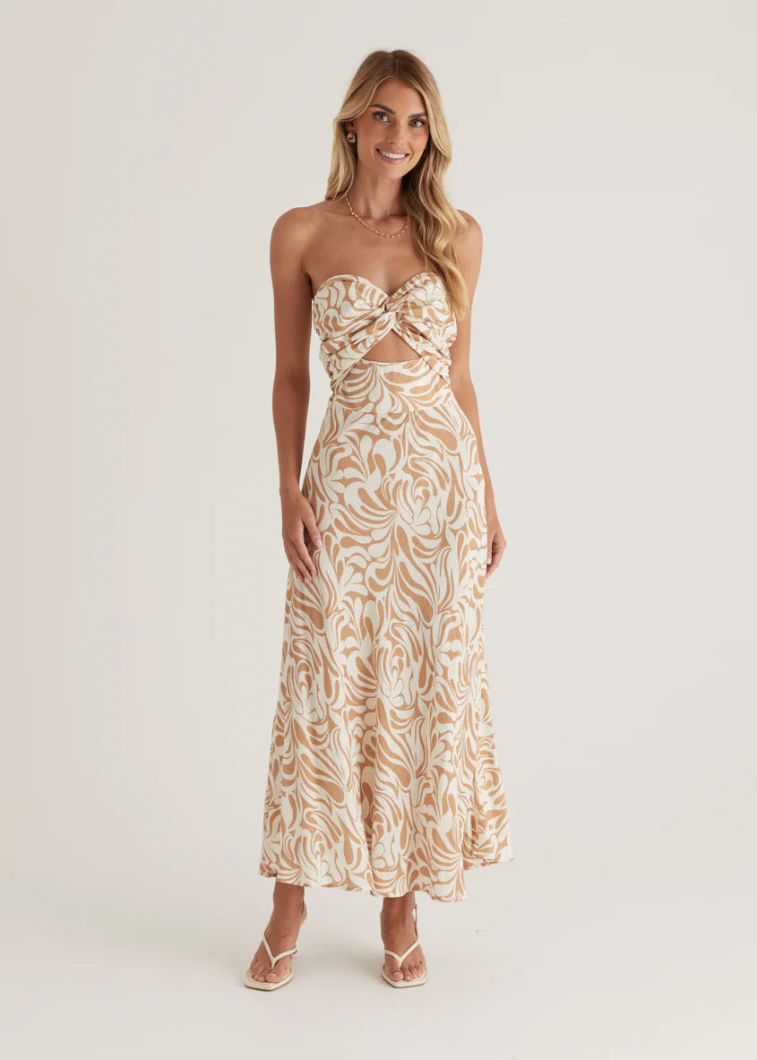 Bindi Strapless Maxi Dress - Beige Swirl