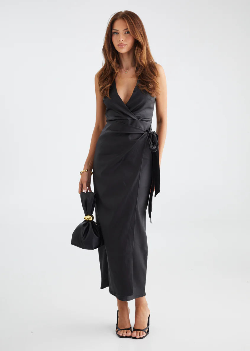 Ishka Coated Midi Dress - Black