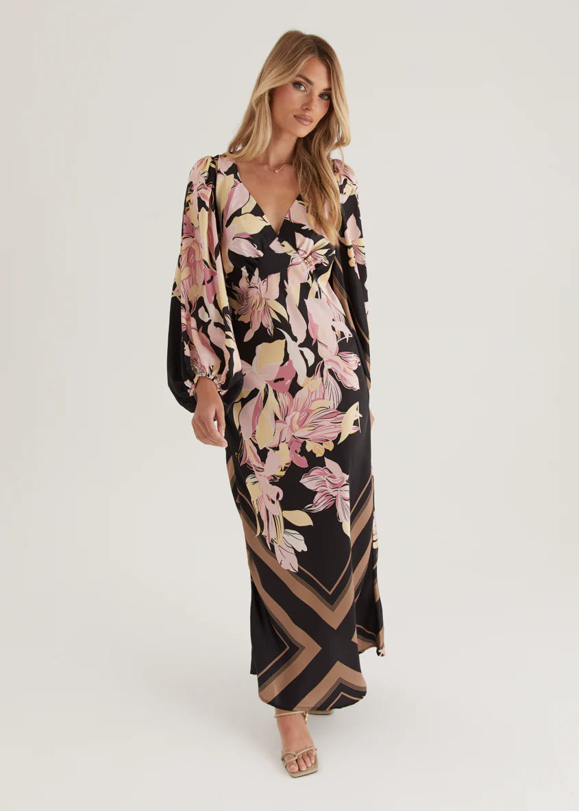 Stetha Maxi Dress - Black Floral