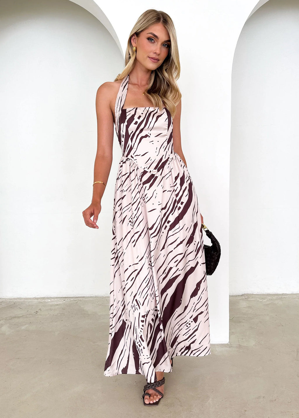 Eriot Halter Maxi Dress - Chocolate Abstract