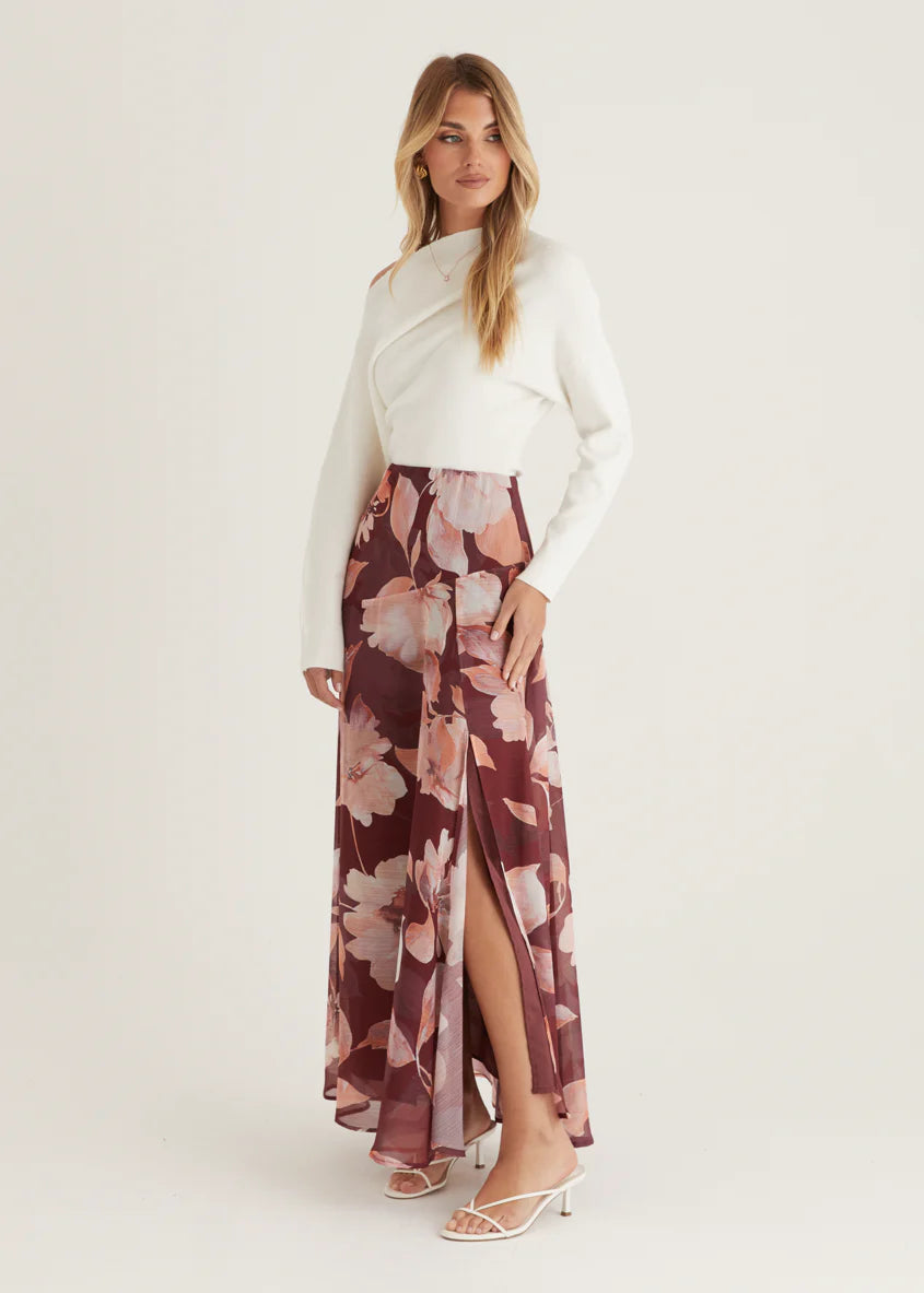 Tatum Maxi Skirt - Burgundy Floral