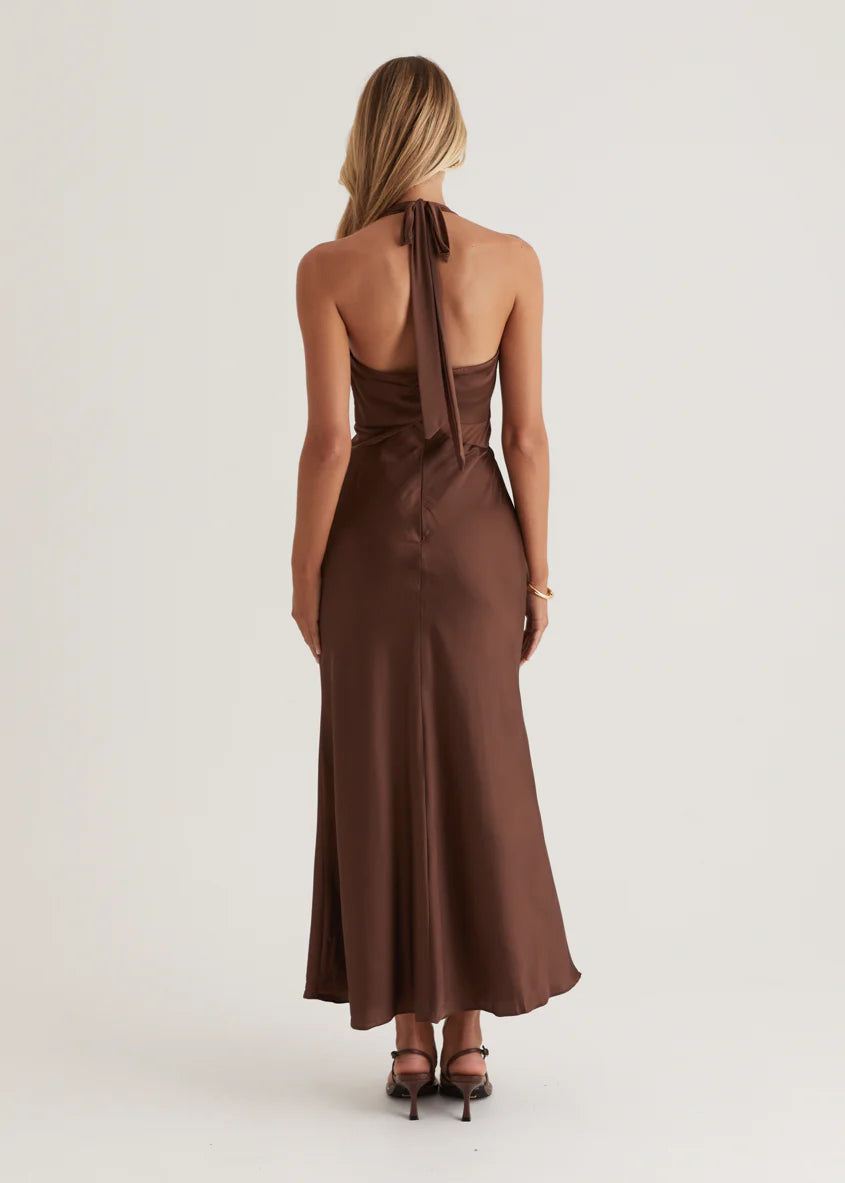 Serento Halter Maxi Dress - Chocolate
